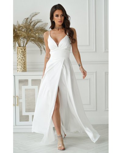 Rochie cununie civila lunga, din satin, alba, fluida, Aleeza Rochii satin, Rochie cununie civila lunga, din satin, alba, fluida, Aleeza - jojofashion.ro