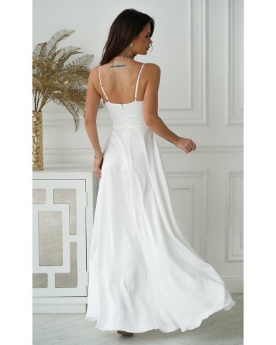 Rochie cununie civila lunga, din satin, alba, fluida, Aleeza Rochii satin, Rochie cununie civila lunga, din satin, alba, fluida, Aleeza - jojofashion.ro