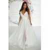 Rochie cununie civila lunga, din tulle si vascoza, alba, vaporoasa, Andreea