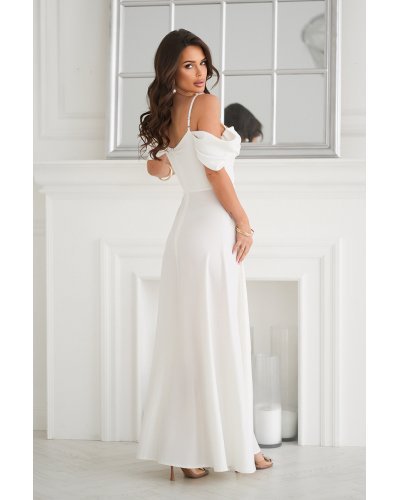 Rochie cununie civila lunga glitter alba cu umerii goi vaporoasa Delight Rochii lungi, Rochie cununie civila lunga glitter alba cu umerii goi vaporoasa Delight - jojofashion.ro