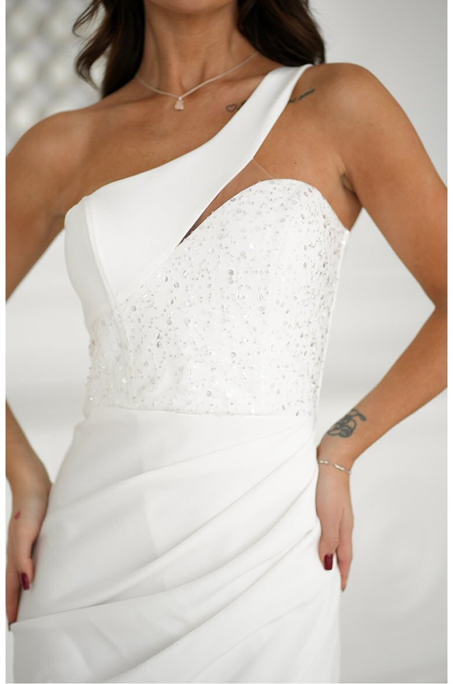 Rochie cununie civila lunga alba cu paiete pe bust Extravaganza 4 - jojofashion.ro
