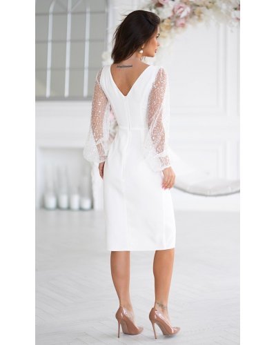 Rochie cununie civila, midi, alba, cu paiete si maneca lunga, petrecuta, Lavish  Rochii cununie civila, Rochie cununie civila, midi, alba, cu paiete si maneca lunga, petrecuta, Lavish  - jojofashion.ro
