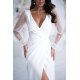 Rochie cununie civila, midi, alba, cu paiete si maneca lunga, petrecuta, Lavish  5 - jojofashion.ro