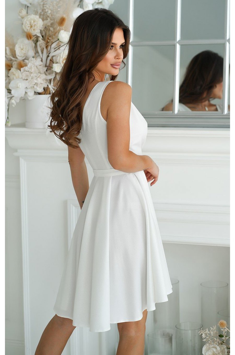 Rochie cununie civila scurta, alba, din brocard, babydoll, petrecuta, Andressa  2 - jojofashion.ro