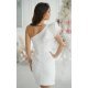 Rochie cununie civila scurta, alba, cu un umar gol, volan si pene, Sophia 3 - jojofashion.ro