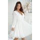 Rochie cununie civila scurta, din vascoza, alba, cu maneca lunga, vaporoasa, Hermosa 5 - jojofashion.ro