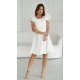 Rochie cununie civila scurta, din vascoza, alba, cu volan la maneca, Samuela 3 - jojofashion.ro