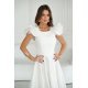 Rochie cununie civila scurta, din vascoza, alba, cu volan la maneca, Samuela 4 - jojofashion.ro