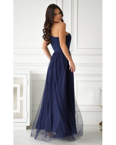 Rochie de banchet lunga bleumarin navy cu tulle si paiete Louanna Rochii lungi, Rochie de banchet lunga bleumarin navy cu tulle si paiete Louanna - jojofashion.ro