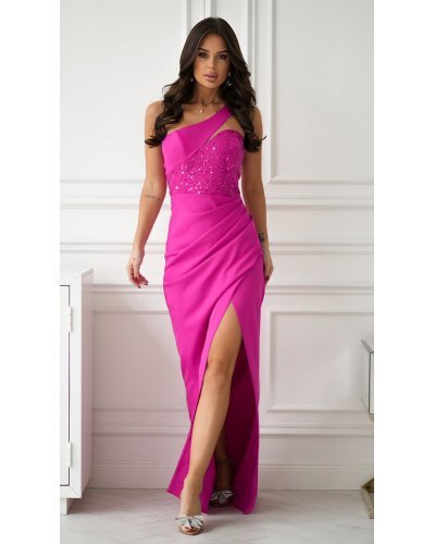 Rochie de banchet lunga roz fucsia cu paiete pe bust Extravaganza Rochii de Ocazie Elegante, Rochie de banchet lunga roz fucsia cu paiete pe bust Extravaganza - jojofashion.ro