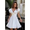 Rochie cununie civila, baby doll, din vascoza, alba, in clos, cu volane la maneca, Everly