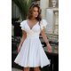 Rochie cununie civila, baby doll, din vascoza, alba, in clos, cu volane la maneca, Everly 2 - jojofashion.ro