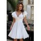 Rochie cununie civila, baby doll, scurta, din vascoza, alba, in clos, cu volane la maneca, Everly 2 - jojofashion.ro