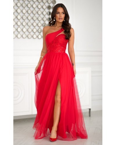 Rochie de nasa lunga rosie cu tulle si paiete Louanna Rochii lungi, Rochie de nasa lunga rosie cu tulle si paiete Louanna - jojofashion.ro
