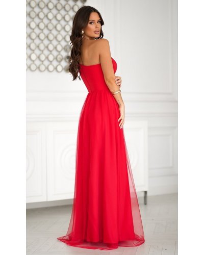 Rochie de nasa lunga rosie cu tulle si paiete Louanna Rochii lungi, Rochie de nasa lunga rosie cu tulle si paiete Louanna - jojofashion.ro