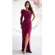 Rochie de nunta eleganta burgundy cu floare pe umar cu maneca lunga Charming  2 - jojofashion.ro