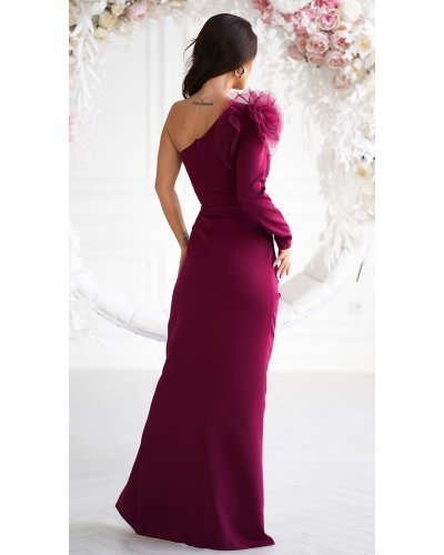 Rochie de nunta eleganta burgundy cu floare pe umar cu maneca lunga Charming  Rochii lungi, Rochie de nunta eleganta burgundy cu floare pe umar cu maneca lunga Charming  - jojofashion.ro