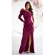 Rochie de nunta eleganta burgundy cu floare pe umar cu maneca lunga Charming  4 - jojofashion.ro