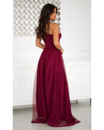 Rochie de nunta lunga burgundy cu tulle si paiete Louanna Rochii lungi, Rochie de nunta lunga burgundy cu tulle si paiete Louanna - jojofashion.ro