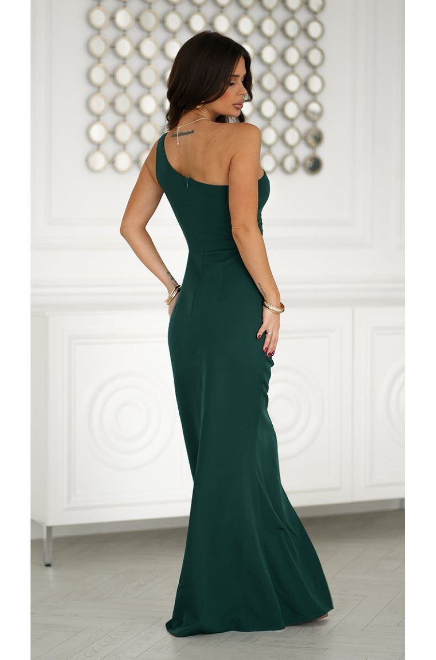 Rochie de nunta lunga verde smarlad cu paiete pe bust Extravaganza 2 - jojofashion.ro