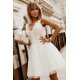 Rochie cununie civila midi, din tul si broderie, alba, Ecaterina 2 - jojofashion.ro