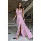 Rochie de ocazie eleganta lunga din vascoza roz prafuit petrecuta Andra 2 - jojofashion.ro