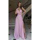 Rochie de ocazie eleganta lunga din vascoza roz prafuit petrecuta Andra 6 - jojofashion.ro