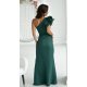 Rochie eleganta lunga verde cu un umar gol cu volan si pene Reyna 3 - jojofashion.ro
