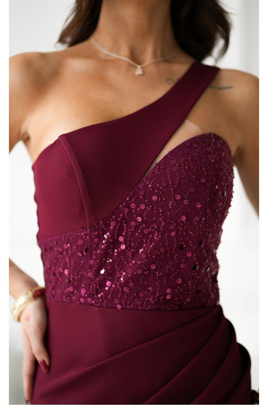Rochie de ocazie lunga burgundy cu paiete pe bust Extravaganza 3 - jojofashion.ro