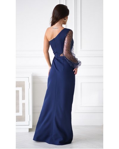Rochie lunga cu paiete bleumarin cu maneca lunga si un umar gol Temptation Rochii lungi, Rochie lunga cu paiete bleumarin cu maneca lunga si un umar gol Temptation - jojofashion.ro