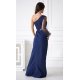 Rochie lunga cu paiete bleumarin cu maneca lunga si un umar gol Temptation 3 - jojofashion.ro