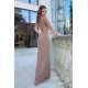 Rochie de ocazie lunga cu paiete cappuccino cu maneca lunga si un umar gol Temptation 3 - jojofashion.ro