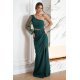 Rochie lunga verde cu paiete cu maneca lunga si un umar gol Temptation 4 - jojofashion.ro