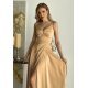 Rochie lunga aurie din satin crapata pe picior Aleeza Rochie lunga aurie din satin crapata pe picior Aleeza 4 - jojofashion.ro