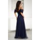 Rochie de ocazie lunga din tulle bleumarin navy vaporoasa cu umerii goi FloraY 3 - jojofashion.ro