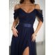 Rochie de ocazie lunga din tulle bleumarin navy vaporoasa cu umerii goi FloraY 4 - jojofashion.ro