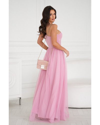 Rochie de ocazie lunga roz pal cu tulle si paiete Louanna Rochii lungi, Rochie de ocazie lunga roz pal cu tulle si paiete Louanna - jojofashion.ro