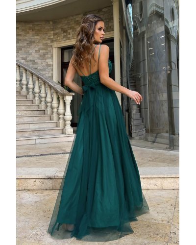 Rochie de ocazie lunga, tulle si dantela, verde, vaporoasa, Isadora Rochii lungi, Rochie de ocazie lunga, tulle si dantela, verde, vaporoasa, Isadora - jojofashion.ro