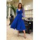 Rochie midi din tul cu glitter albastra evazata cu maneca lunga Petra 2 - jojofashion.ro