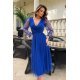Rochie midi din tul cu glitter albastra evazata cu maneca lunga Petra 4 - jojofashion.ro