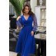 Rochie midi din tul cu glitter albastra evazata cu maneca lunga Petra 5 - jojofashion.ro