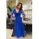 Rochie midi din tul cu glitter albastra evazata cu maneca lunga Petra 6 - jojofashion.ro