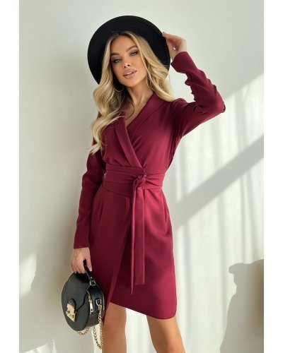 Rochie de zi scurta, burgundy, tip sacou, cu maneca lunga, Liana Rochii de zi, Rochie de zi scurta, burgundy, tip sacou, cu maneca lunga, Liana - jojofashion.ro