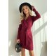Rochie de zi scurta, burgundy, tip sacou, cu maneca lunga, Liana 2 - jojofashion.ro