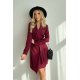 Rochie de zi scurta, burgundy, tip sacou, cu maneca lunga, Liana 8 - jojofashion.ro
