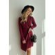 Rochie de zi scurta, burgundy, tip sacou, cu maneca lunga, Liana 9 - jojofashion.ro