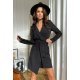 Rochie de zi scurta, neagra, tip sacou, cu maneca lunga, Liana 2 - jojofashion.ro