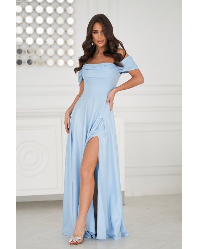 Rochie eleganta lunga glitter baby blue cu umerii goi vaporoasa Delight Rochii lungi, Rochie eleganta lunga glitter baby blue cu umerii goi vaporoasa Delight - jojofashion.ro