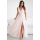 Rochie lunga eleganta bej din tulle vaporoasa cu floare decorativa Dyandra 2 - jojofashion.ro