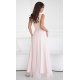 Rochie lunga eleganta bej din tulle vaporoasa cu floare decorativa Dyandra 3 - jojofashion.ro
